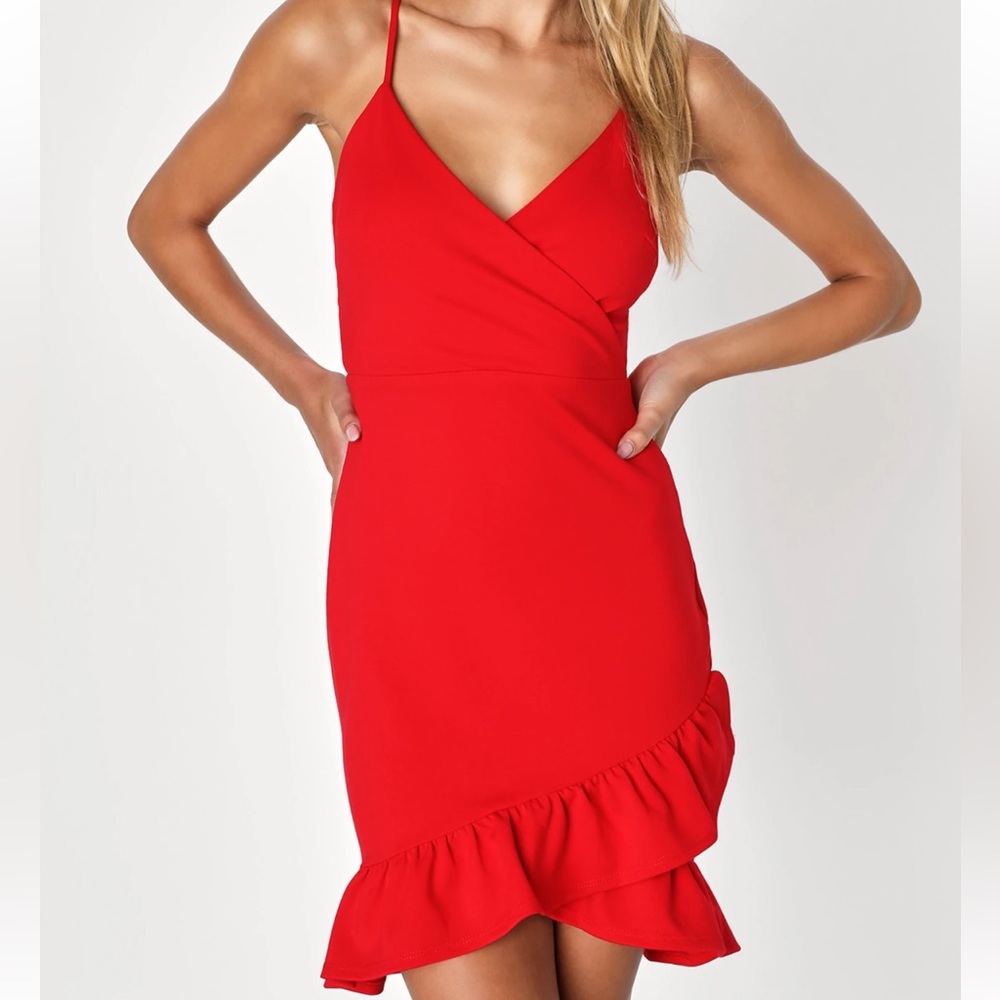 Lulus Sealed With a Kiss Red Ruffled Bodycon Dress